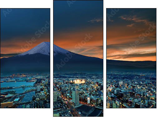 Surreal view of Yokohama city and Mt. Fuji - Dreiteiliges Leinwandbild, Triptychon