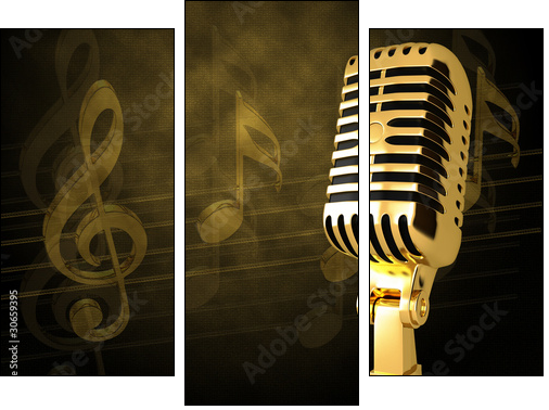 Gold vintage microphon - Dreiteiliges Leinwandbild, Triptychon