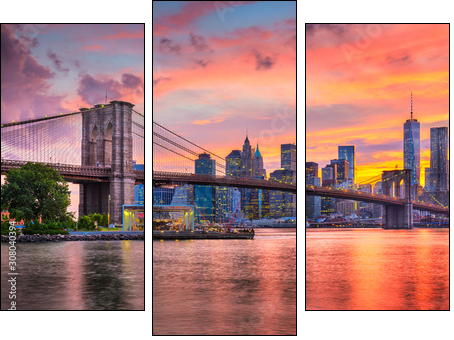 Lower Manhattan Skyline and Brooklyn Bridge - Dreiteiliges Leinwandbild, Triptychon