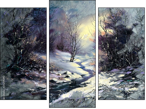 Landscape with winter wood small river - Dreiteiliges Leinwandbild, Triptychon