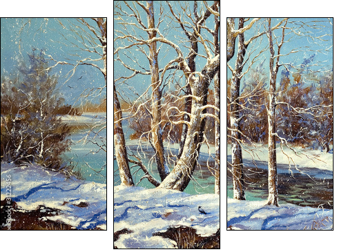 Winter landscape on the bank of the river - Dreiteiliges Leinwandbild, Triptychon