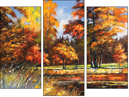 Autumn landscape on the bank of the river - Dreiteiliges Leinwandbild, Triptychon