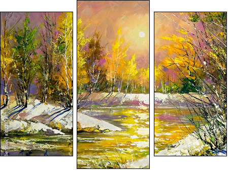 Autumn landscape on the bank of the river - Dreiteiliges Leinwandbild, Triptychon