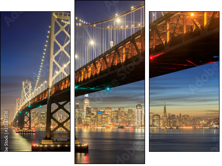 Western Span of San Francisco-Oakland Bay Bridge and San Francisco Waterfront in Blue Hour. Shot from Yerba Buena Island, San Francisco, California, USA. - Dreiteiliges Leinwandbild, Triptychon