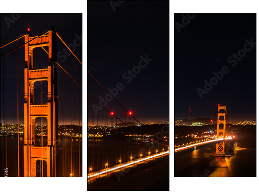 golden gate bridge at night - Dreiteiliges Leinwandbild, Triptychon