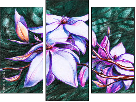 Magnolia-colored pencils - Dreiteiliges Leinwandbild, Triptychon