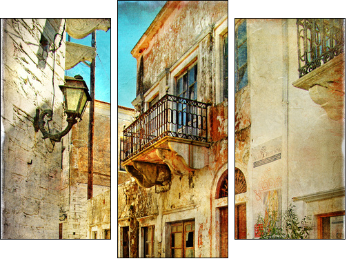 pictorial old streets of Greece - Dreiteiliges Leinwandbild, Triptychon