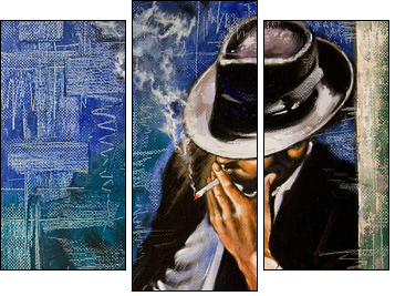 Portrait of the man with a cigarette - Dreiteiliges Leinwandbild, Triptychon