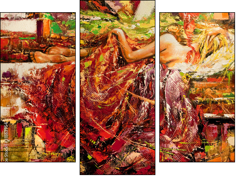 The sleeping girl drawn by oil on a canvas - Dreiteiliges Leinwandbild, Triptychon