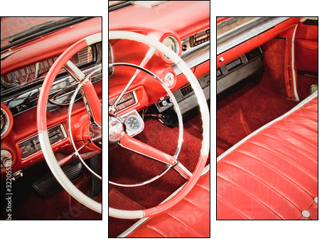 classic car interior with red leather upholstery - Dreiteiliges Leinwandbild, Triptychon