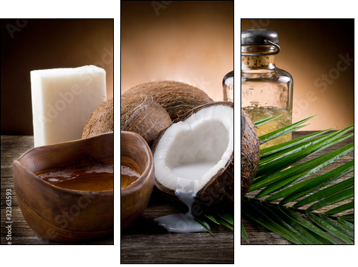 natural coconut walnut oil and soap - Dreiteiliges Leinwandbild, Triptychon