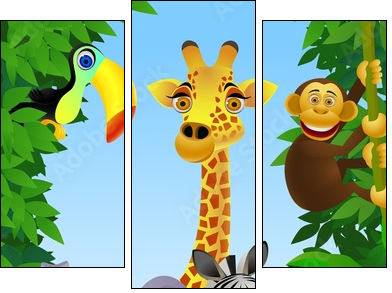 Wild animal cartoon - Dreiteiliges Leinwandbild, Triptychon