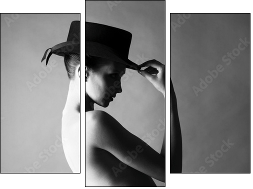Naked lady with hat - Dreiteiliges Leinwandbild, Triptychon