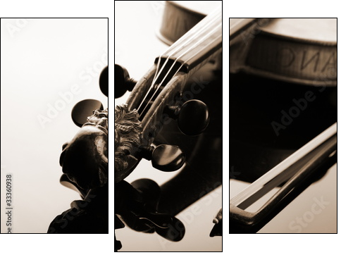 Violin and bow on dark background - Dreiteiliges Leinwandbild, Triptychon