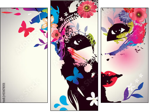 Girl with mask/Vector illustration - Dreiteiliges Leinwandbild, Triptychon