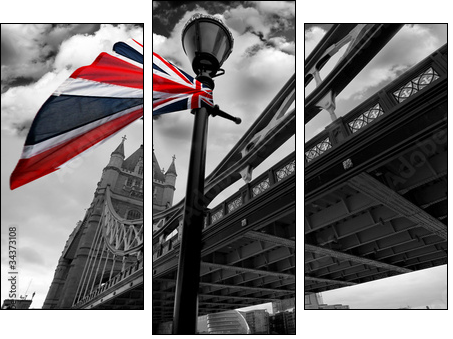 London Tower Bridge with colorful flag of England - Dreiteiliges Leinwandbild, Triptychon