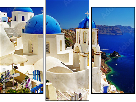 beautiful Santorini view of caldera with churches - Dreiteiliges Leinwandbild, Triptychon