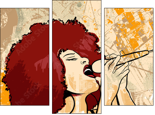 jazz singer on grunge background - Dreiteiliges Leinwandbild, Triptychon