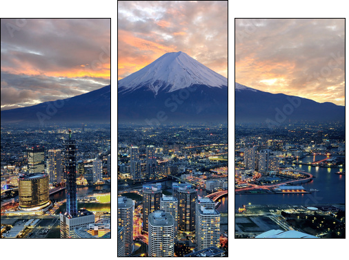 Surreal view of Yokohama city and Mt. Fuji - Dreiteiliges Leinwandbild, Triptychon