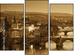 View at The Charles Bridge  and Vltava river, Sepia - Dreiteiliges Leinwandbild, Triptychon