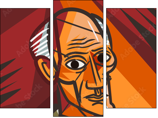 cubist old man face portrait - Dreiteiliges Leinwandbild, Triptychon