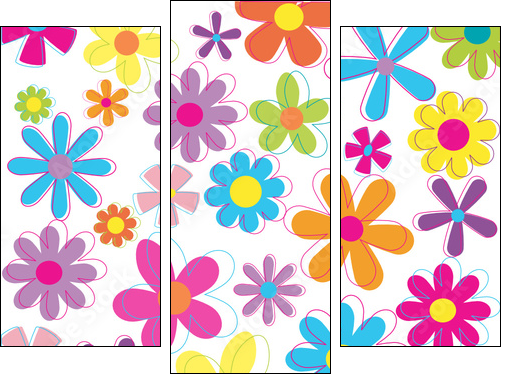 Multicolored retro styled flowers - Dreiteiliges Leinwandbild, Triptychon