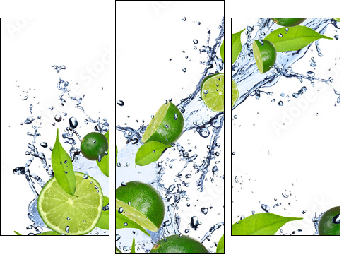 Limes falling in water splash, isolated on white background - Dreiteiliges Leinwandbild, Triptychon