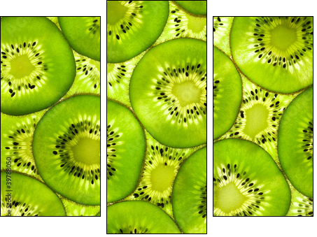 Fresh Kiwi pattern / background / back lit - Dreiteiliges Leinwandbild, Triptychon