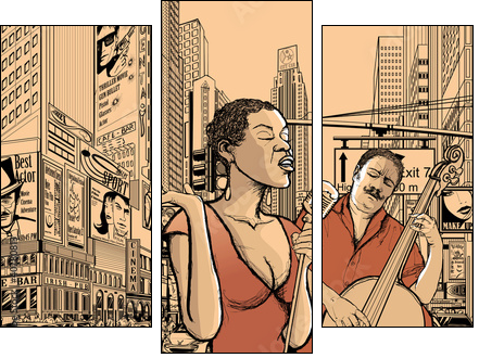 jazz singer and doublle bass - Dreiteiliges Leinwandbild, Triptychon