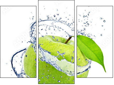 Green apple with water splash, isolated on white background - Dreiteiliges Leinwandbild, Triptychon