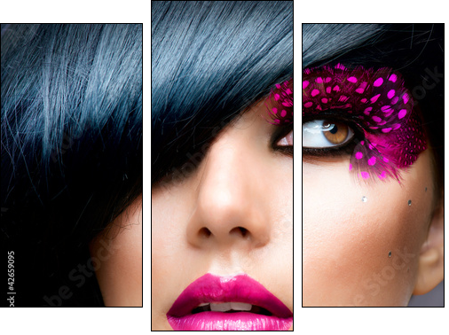 Fashion Brunette Model Portrait. Hairstyle - Dreiteiliges Leinwandbild, Triptychon