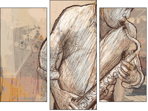 saxophonist playing saxophone on grunge background - Dreiteiliges Leinwandbild, Triptychon