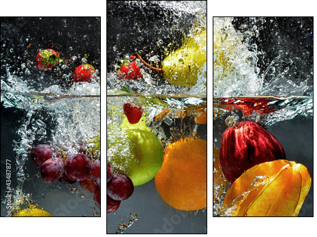 Fruit and vegetables splash into water - Dreiteiliges Leinwandbild, Triptychon