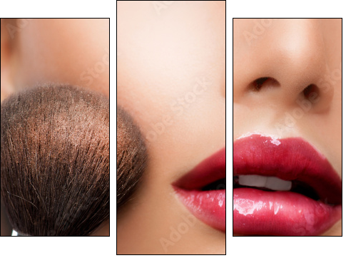 Make-up closeup. Cosmetic Powder Brush. Perfect Skin - Dreiteiliges Leinwandbild, Triptychon