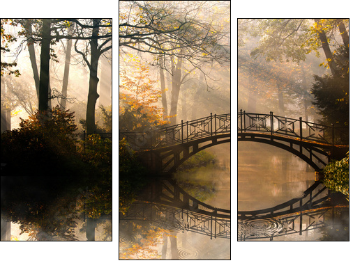 Autumn - Old bridge in autumn misty park - Dreiteiliges Leinwandbild, Triptychon
