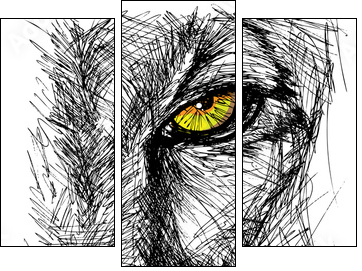 Hand drawn Sketch of a lion looking intently at the camera - Dreiteiliges Leinwandbild, Triptychon