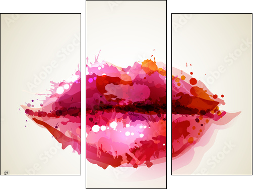 Beautiful womans lips formed by abstract blots - Dreiteiliges Leinwandbild, Triptychon