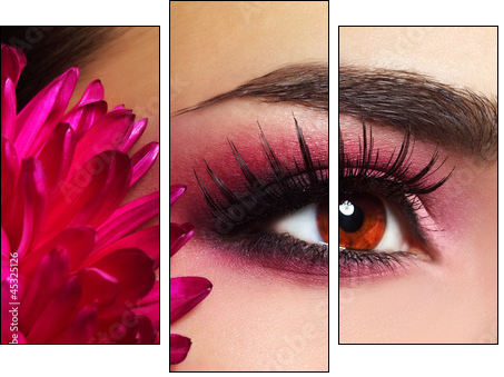 Beautiful Eye Makeup with Aster Flower - Dreiteiliges Leinwandbild, Triptychon