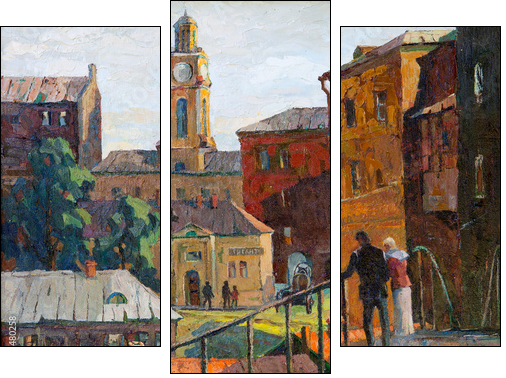 the city landscape of Vitebsk drawn with oil on a canvas - Dreiteiliges Leinwandbild, Triptychon