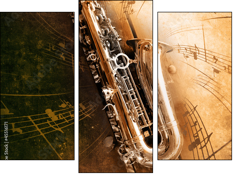 Old Saxophone with dirty background - Dreiteiliges Leinwandbild, Triptychon