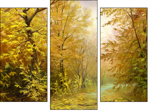 beautiful autumn landscape, canvas, oil - Dreiteiliges Leinwandbild, Triptychon