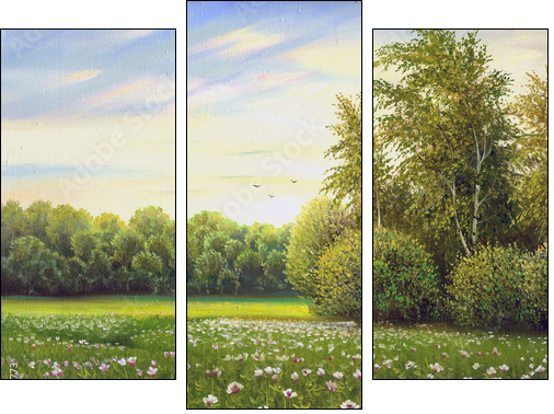 beautiful summer landscape, canvas, oil - Dreiteiliges Leinwandbild, Triptychon