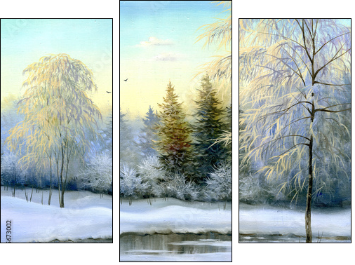 beautiful winter landscape, canvas, oil - Dreiteiliges Leinwandbild, Triptychon