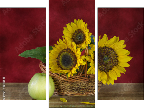 Still life with sunflowers and apples - Dreiteiliges Leinwandbild, Triptychon