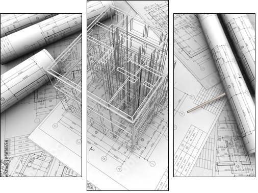 plan drawing - Dreiteiliges Leinwandbild, Triptychon