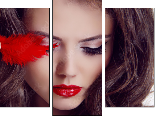 Fashion woman Beauty Portrait. Red Lips - Dreiteiliges Leinwandbild, Triptychon