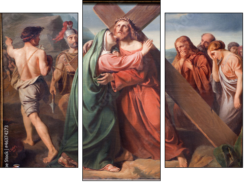 Brussels - Jesus under cross and Mary - Dreiteiliges Leinwandbild, Triptychon