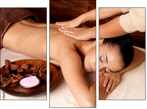 Woman having massage in the spa salon - Dreiteiliges Leinwandbild, Triptychon