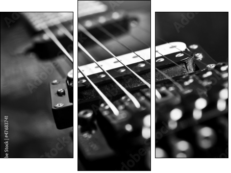 Strings electric guitar closeup in black tones - Dreiteiliges Leinwandbild, Triptychon