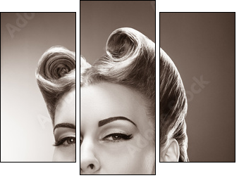 Old-fashioned Pin-up Girl Blowing a Kiss. Retro Style - Dreiteiliges Leinwandbild, Triptychon